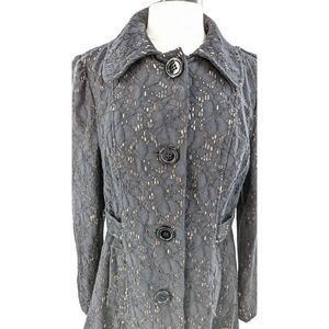 Marisa Christina Womens Coat Single Breasted Open Knit Black Lace Beige Lining M